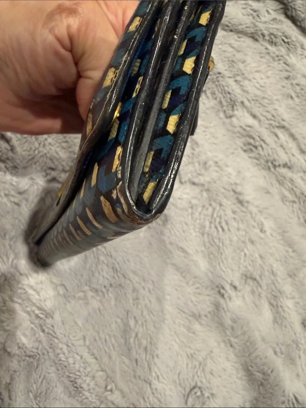 Prada Blue Geometric Print Leather Clutch Wallet